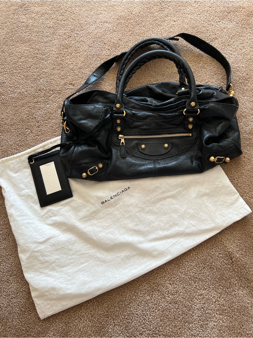 Authentic Vintage Balenciaga Agneau Giant City Black Leather Bag Gold Harware